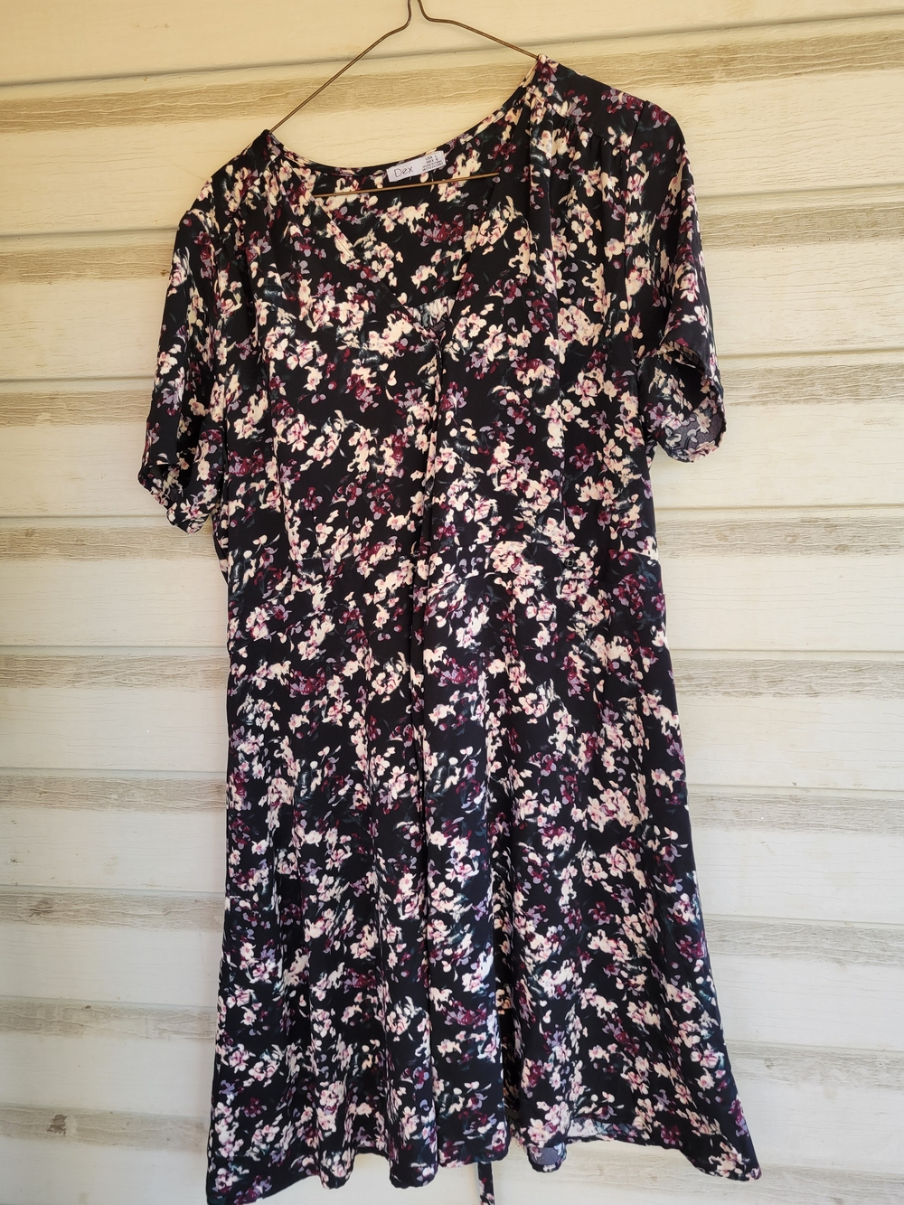 Dex Black Midi Dress with Pink and Cream Floral Print